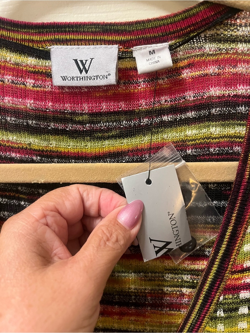 Worthington Womens Cardigan Size M Multicolor Open Knit Button Front Sweater NWT - Picture 7 of 8
